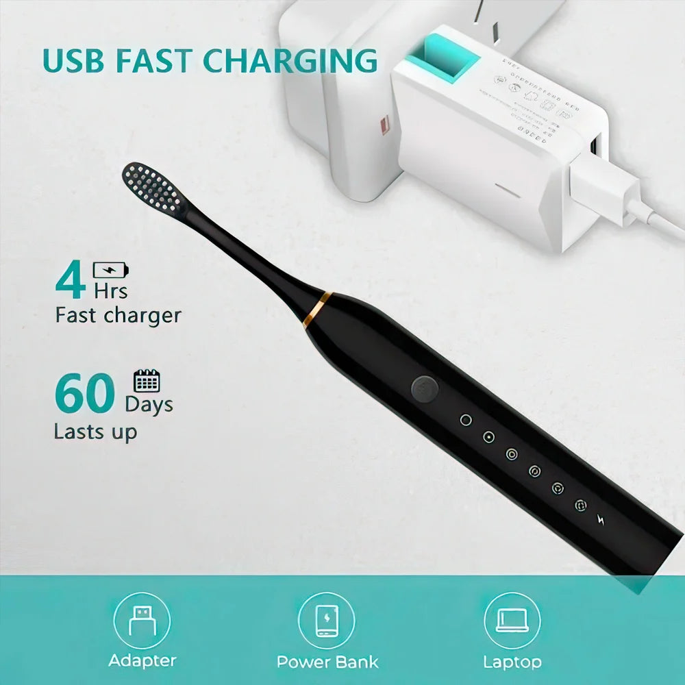 Sonicsine ultra Sonic Electric Rechargeable Toothbrush for Adults | 1 year warranty with 4 bristles